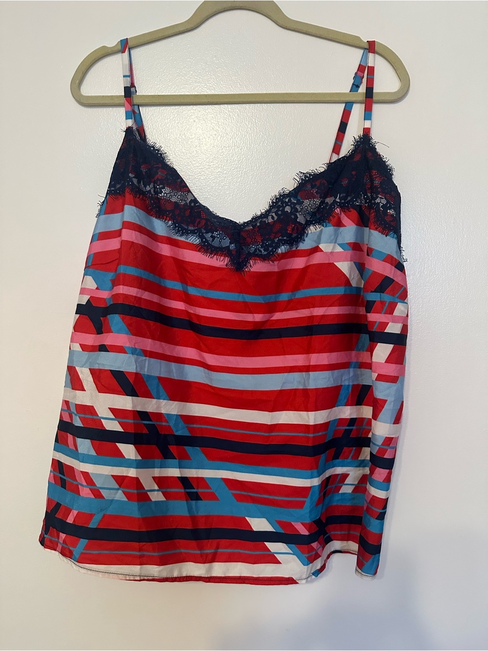 Striped Lace-Trim Cami Tank Top - Red & Blue